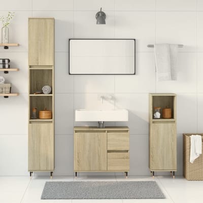 vidaXL - 3-delige - Badkamermeubelset - bewerkt - hout - sonoma - eikenkleurig