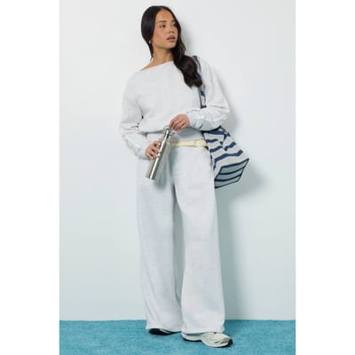 boohoo Dames Side Stripe Off Shoulder Rechte Pijp Trainingspak | Asgrijs | Maat: XS