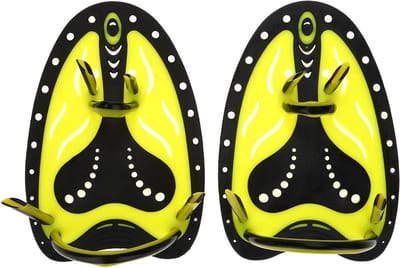 Fins Swim Hand Paddle voor Professionele Zwemtraining, Verstelbare Duikhandschoenen voor Verbeterde Techniek en Krachttraining (L-Geel)