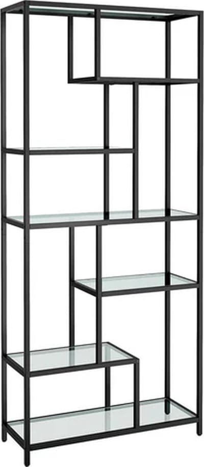 CASAMODA Moderne Wandkast - H180 x B80 x D30 cm - Stalen Frame - Staande Boekenkast - Vakkenkast - Opbergkast - Kantelbeveiliging - Draagvermogen 40 kg - Glas en Staal - Zwart