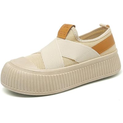 Lente en Zomer Nieuwe Ademende Mesh Biscuit Canvas Schoenen Dikke Zool Hoge Instapper Trendy Casual Sneakers 40 beige