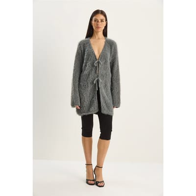 Gelaagde V-hals Midi Cardigan met Striksluiting