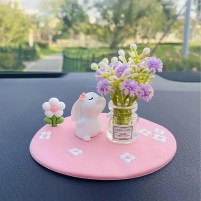 Creatieve Leuke Goudbloem & Klavertje Vier Onderzetter, Decoratief Accessoire Mini Auto/Bureau Ornament, Schattige Rubberen Konijn Vaas Met Schattig Dier Figuurtje