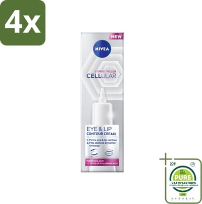 NIVEA - Oogcrème - CELLular Expert Filler Anti-Veroudering - Voor ouder wordende huid - Met Hyaluronzuur & Puur Foliumzuur - 15 ml - Voordeelverpakking - 4 stuks - NIVEA oogcreme - Anti-rimpel crème