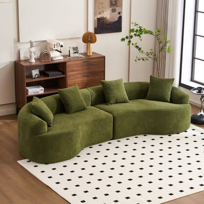 Gebogen Bank 4 Zits – Moderne Chenille Hoekbank Groen – Luxe Design Sofa voor Woonkamer – Modulaire Bank Zonder Montage – Comfortabele Zitbank