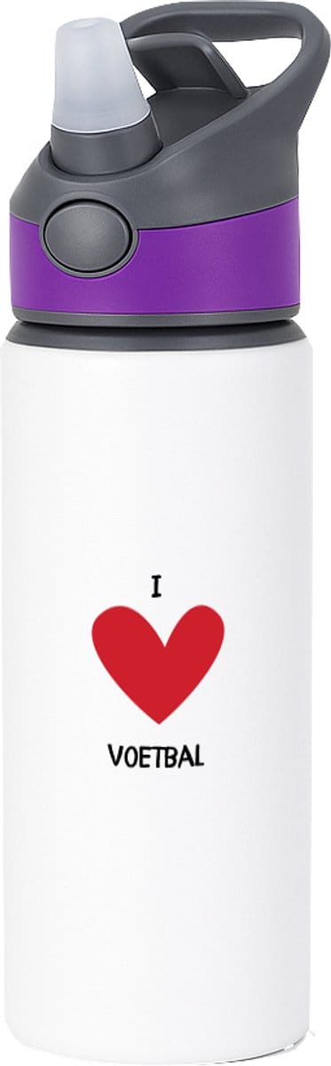 Hacebo® - Ik hou van voetbal waterfles met rietje paars - Voetbal - Voetballers - Sport - cadeau voor een voetballer - voetbalster - water fles - 650ML