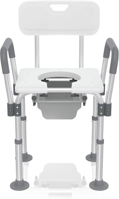 2‑In‑1 Toiletstoelen Voor Senioren 72‑85 Cm In Hoogte Verstelbare Douchestoel Antislip Toiletstoel Set Met Armleuningen, Rugleuning En Zitplaat Nachtpot Met Emmer Voor Badkamer En Toilet NAIZY