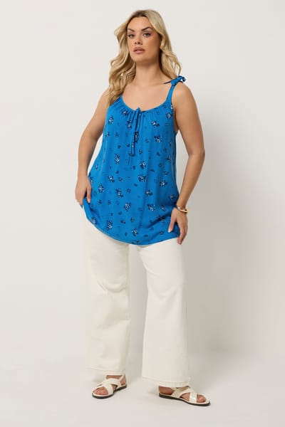 Yours Blauwe Top Met Bloemenprint Size 42