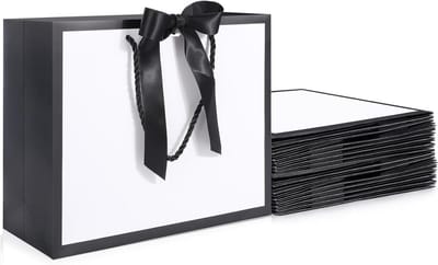 Grote Cadeauzakken - 20 Stuks 230GSM Papieren Tassen met Handvat - 32x11.5x28cm - Witte en Zwarte Cadeauverpakkingen voor Verjaardagen en Feestjes