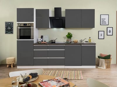 Goedkope keuken 280  cm - complete keuken met apparatuur Lorena  - Wit/Grijs - soft close - keramische kookplaat - vaatwasser - afzuigkap - oven    - spoelbak