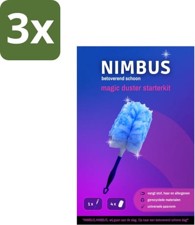 3 x NIMBUS Magic Duster Starterkit Handvat + 4 Navullingen 1 set - Schoonmaken - Stofvrij - Huisdierenharen - Allergenen - Statische Vezels