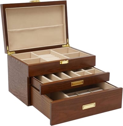 Juwelendoos met Lades - Opbergdoos Sieraden - Sieraden Organiseren - Volledig Uittrekbare Lades - 28x19x18 cm - Bruin