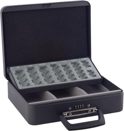 Metalen Geldkoffer - Opbergkist Cijferslot - Veilig Opbergen - Stevig Plaatstaal - 30 cm - Zwart