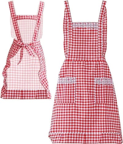 Dailygoods- Schort met 2 zakken - Waterdicht - Katoenen Keukenschort - Vintage Rood/Wit Ruitjes - Praktisch Ontwerp - Perfect voor Koken/Bakken