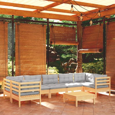 vidaXL - 8-delige - Loungeset - met - grijze - kussens - grenenhout