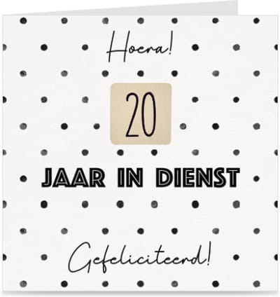 20 JAAR IN DIENST | kaart / wenskaart met envelop | voor dienstverband collega / werknemer