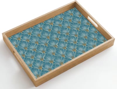 Dienblad hout 50x35 cm - Schootdienblad - Symmetrisch - Patroon - Blauw - Borrelplank rechthoek - Plateau dienbladen