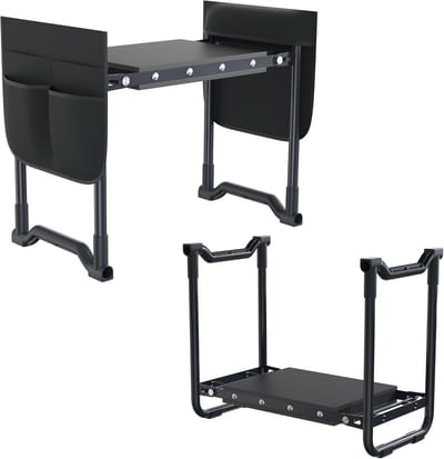 Tuinbank Met Kussen - Opvouwbare Tuinkruk - Antraciet - Met Schuimkussen & Afneembare Gereedschapstas - 59 x 28 x 49 cm - Draagbare Tuinkniekussens Voor Tuinieren - Draagvermogen Tot 150 kg (Type B) NAIZY