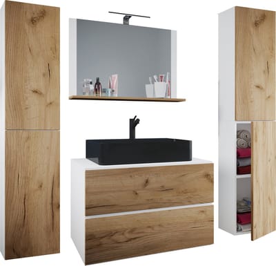 5-delig wastafelmeubel Badmeubelset Wastafel Lendas BL Breedte 80 cm XL Lade