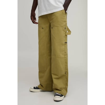 Baggy Fit Twill Timmermansbroek Met Meerdere Zakken | Khaki | Size 28