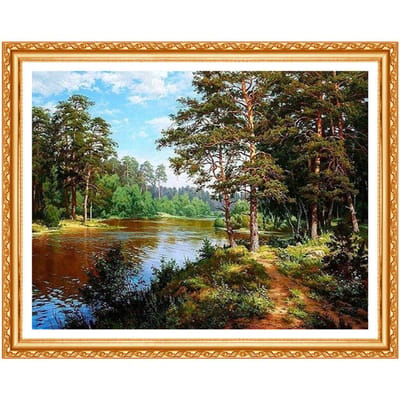 Broderie diamant DIY Forêt Arbre Paysage d'eau Peinture diamant Point de croix Strass 20X30CM gray