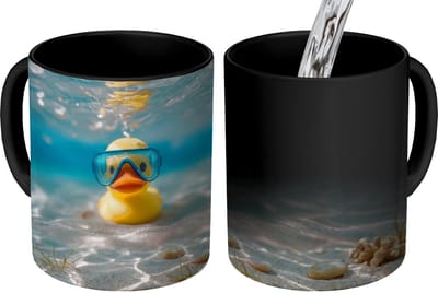 Magische Mok - Foto op Warmte Mokken - Koffiemok - Duikbril - Eend - Water - Magic Mok - Beker - 350 ML - Theemok
