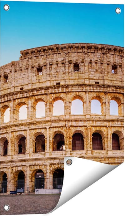 Gards Tuinposter Colosseum in Rome met de Blauwe Lucht - 40x60 cm - Tuindoek - Tuindecoratie - Wanddecoratie buiten - Tuinschilderij