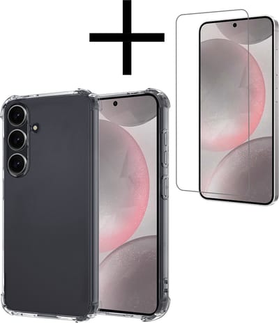 Hoesje - Met Screenprotector - Geschikt voor Samsung Galaxy S24 - Sterk & Shockproof - Siliconen Case - Back Cover - Telefoon Hoes - Shock Proof - Transparant