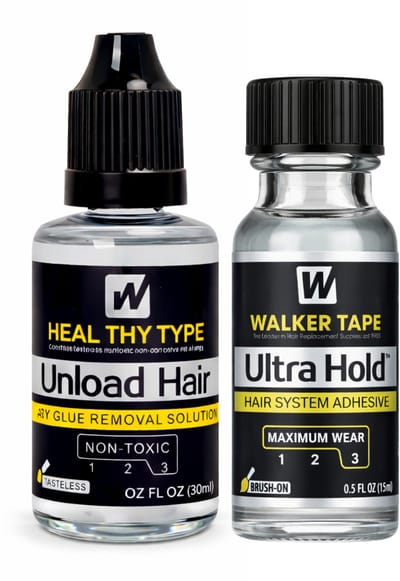 Walker Tape Pruik Lijm & Remover Set - Ultra Hold - Brush-On - 1 stuk - 15 ml + Unload Hair - Dry Glue Removal Solution - 1 stuk - 30 ml - Haarextensions
