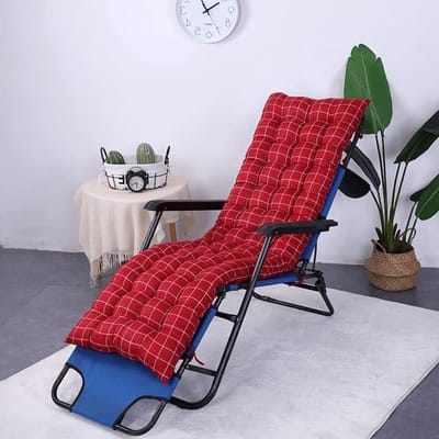 Ligstoel Kussen - Zonnebank Mat - Buiten Ontspannen - 8cm Dikke Vulling - 178x48cm - Rood