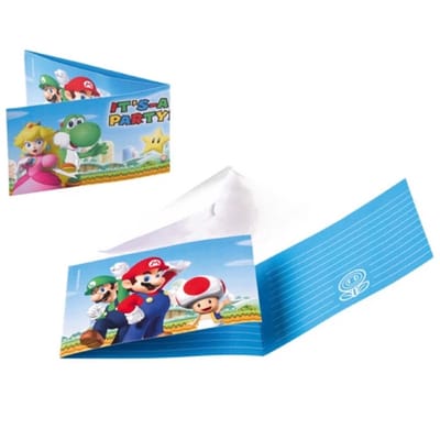 Uitnodiging kinderfeestje - Super Mario - Uitnodiging feestje Jongen - Uitnodigingskaarten set 8 stuks met enveloppen