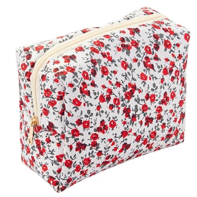 Witte bloemen print toilet tas dames make up tas toilettas met ritssluiting compacte opberg tas voor cosmetica en reis accessoires