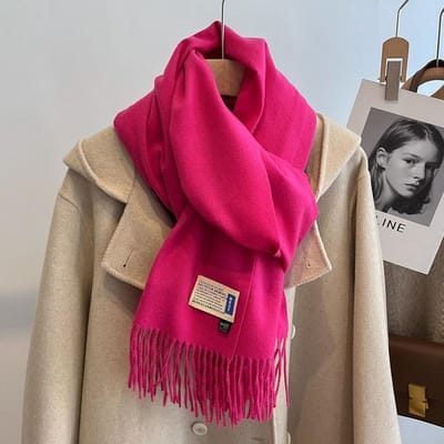 33 Couleurs Écharpe d'Hiver en Cachemire pour Femmes Épaisses Chaudes Châles Pashmina Enveloppes Couleur Unie Frange Couverture Dame Écharpe Bufanda Hijab 200x70cm red