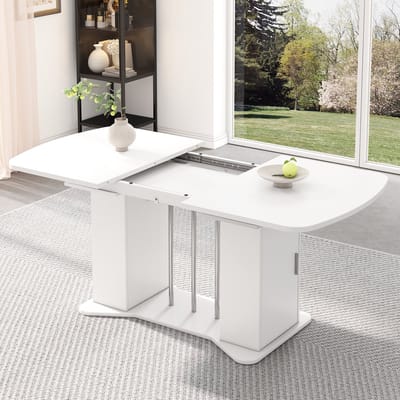 DESMIU Uitschuifbare Eettafel Met Opbergruimte Voor 4 Tot 6 Personen Moderne Witte Eettafel Met Zilverkleurige Poten Van MDF 120 Tot 160 X 80 Cm