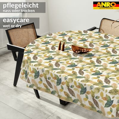 ANRO Tafelkleed Bloemen en vogels Beige Ovaal 260x140cm Met sierband Afwasbaar Waterafstotend