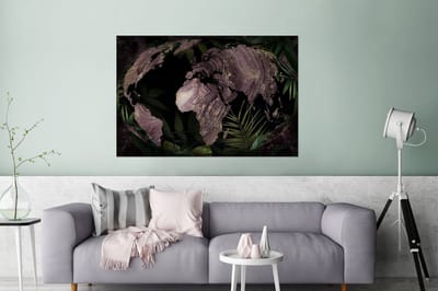 Aluminium schilderij 180x120 cm - Wanddecoratie metaal - Wereldkaart - Paars - Goud - Metalen muurdecoratie woonkamer - Decoratie industrieel - Foto op dibond - Industriële accessoires slaapkamer