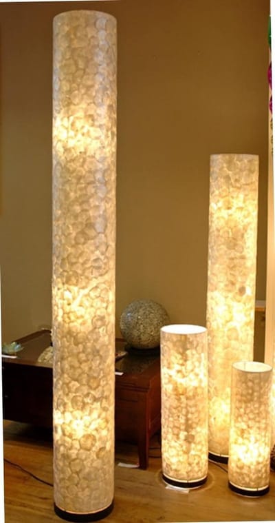 Staande lamp Handgemaakt Design Vloerlamp woonkamer Slaapkamer cilinder full shell parelmoer white capiz  200 cm