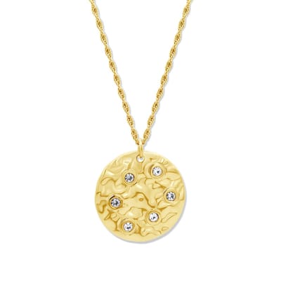 CO88 Collection - 8CN-26472 - schakelketting vrouwen hammered circel met zirconia stenen - 40+5 cm - goudkleurig