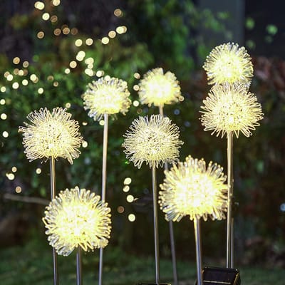2 stuks Solar Tuinlamp Paardenbloem – Warm Wit LED – Tuinverlichting op Zonne-energie – Met Grondspies – IP44 – 78 cm