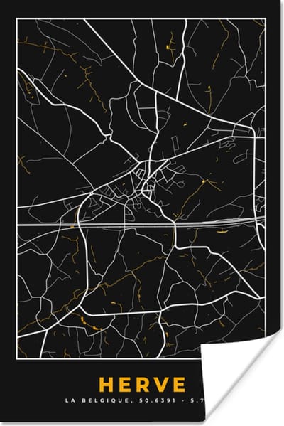 Poster Herve - Stadskaart - Plattegrond - Goud - Kaart - 120x180 cm XXL