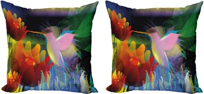 ABAKUHAUS Decoratieve Kussenhoez Set van 2, Fantasie Digitale Schilderij, 45x45 cm, Blauw, Gro Roze, Rood