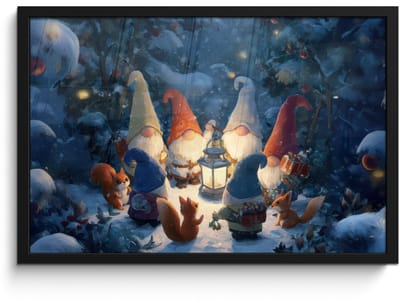 Poster in lijst - Fotolijst 60x40 cm - Posters - Winter - Gnooms - Eekhoorns - Meerkleurig - Posterlijst zwart - Decoratie - Wanddecoratie woonkamer - Muurdecoratie slaapkamer - Kerstversiering - Kerstdecoratie voor binnen - Kerstmis