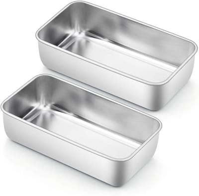 Bakken met een Set van 2 RVS Bakvormen voor Brood, Taart en Toast - Gezond, Makkelijk Schoon te Maken en Vaatwasserbestendig, 23.5 cm x 12.7 cm x 6 cm
