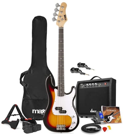 MAX GigKit draadloze basgitaar set - Met zender en ontvanger - Inclusief alle accessoires - 4/4 - Sunburst