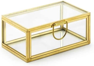 Glazen Ring Doos - Sieraden Kistje - Trouwringen Presenteren - Transparant Goud Metaal - 9 x 55 x 4 cm