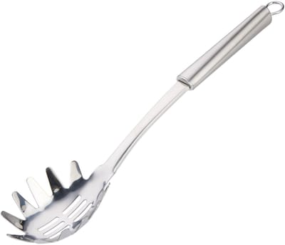 Alpina Keukengerei opscheplepel pasta spaghetti - zilver - rvs - 34 x 7 cm