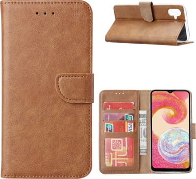 Portemonnee Book Case Hoesje Geschikt voor: Samsung Galaxy A04E - Lichtbruin