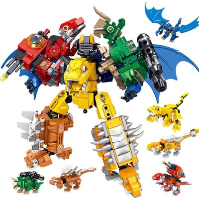 670 pièces 6 en 1 Dinosaures Série de Films Briques de Construction Ville Monde Kit Dragon Mecha Jouets pour Enfants yellow