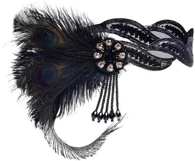 Hoofdsieraad voor dames, jaren 20, Gatsby-stijl, accessoire met pauwenveren, accessoire uit de jaren '20, flapper-deco, voor carnaval, kostuum, bruiloft