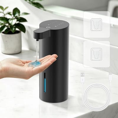 Thijox - Automatische Zeepdispenser Roestvrij Staal, Oplaadbaar USB C, Wandbevestiging, Elektrisch met Sensor, IPX4 Waterdicht, Zwart voor Keuken en B